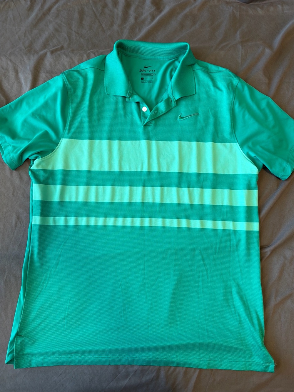Nike Men’s Teal and Light Teal Striped Dri-FIT Polo